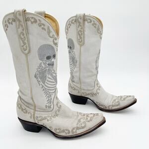 Yippee Ki Yay Old Gringo Women's 7.5 White Skeleton Selfie Western Cowgirl Boots